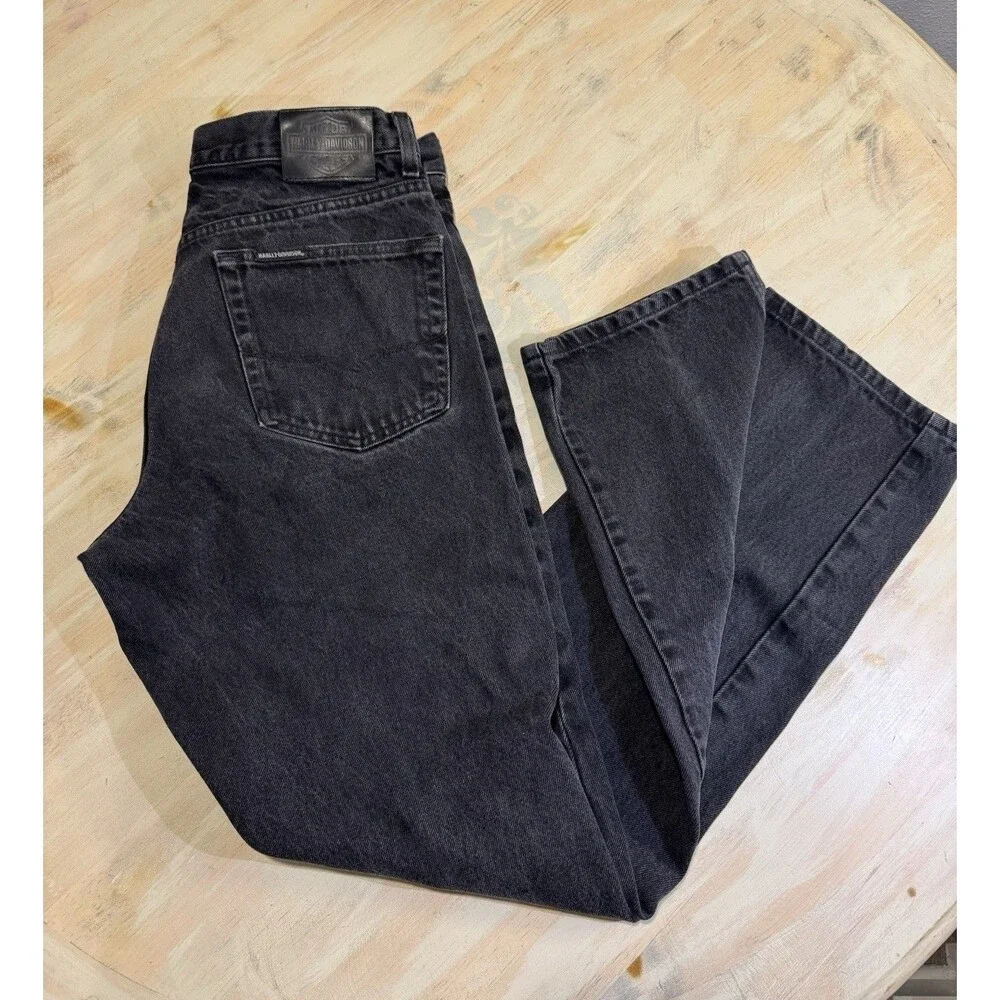 Harley Davidson Jeans Mens 36x34 Black Denim Straight Leg Biker Moto Vintage